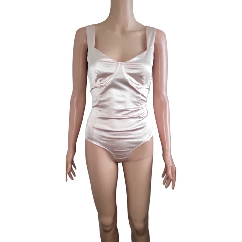 Cream colored satin bodysuit
